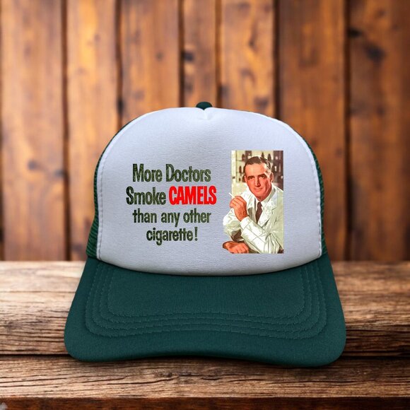 Vintage Camel Cigarette Ad Mens Trucker Hat Green Snapback Retro Baseball Cap - Picture 1 of 4